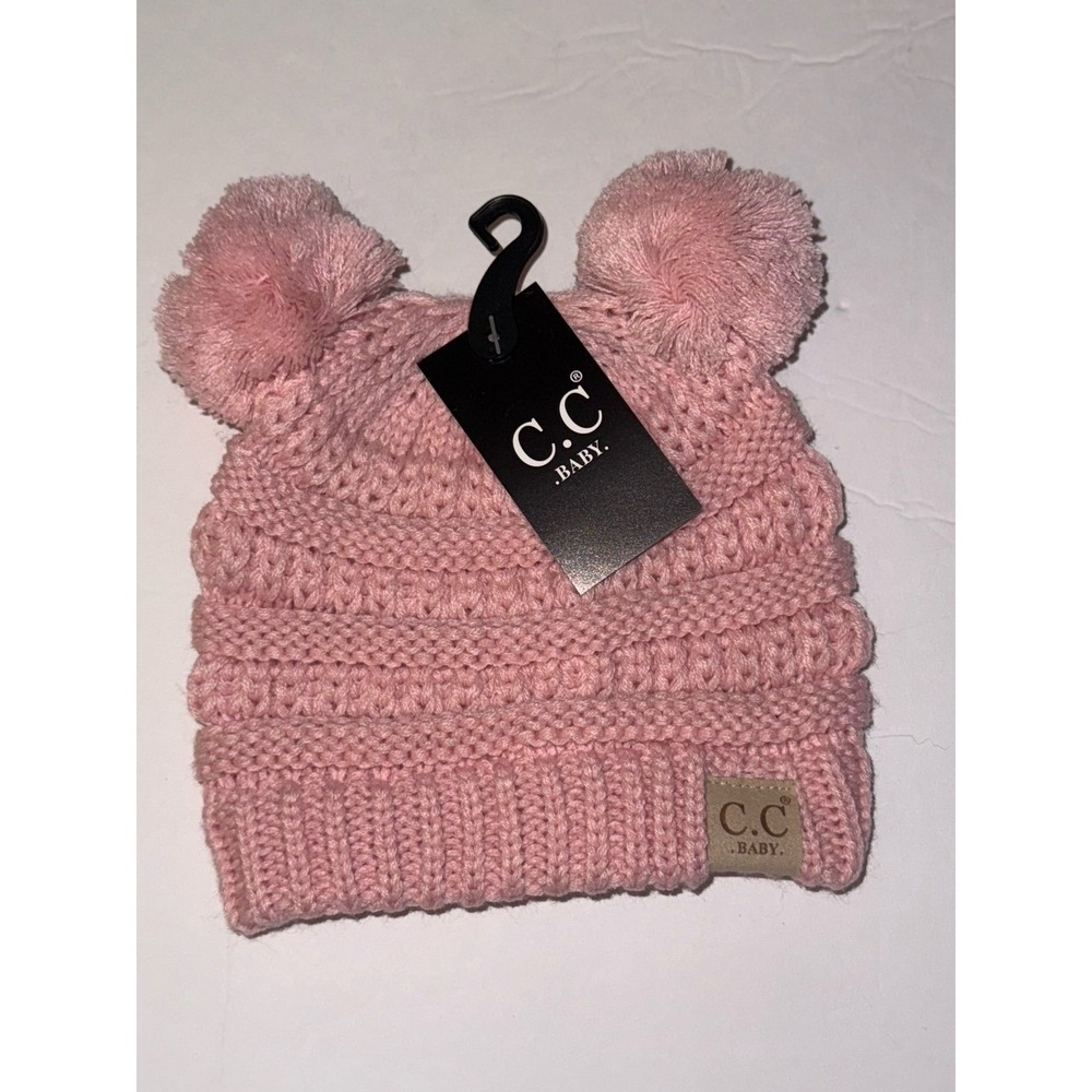 CC Baby Pink Cable Knit Beanie Double Pom Pom Winter Hat New NWT